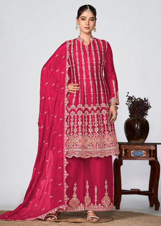 Pink Chinon Heavy Embroidered Suit Set with Dupatta