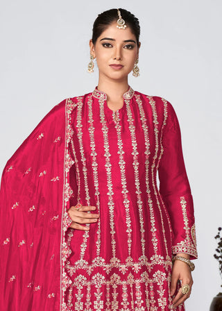 Pink Chinon Heavy Embroidered Suit Set with Dupatta