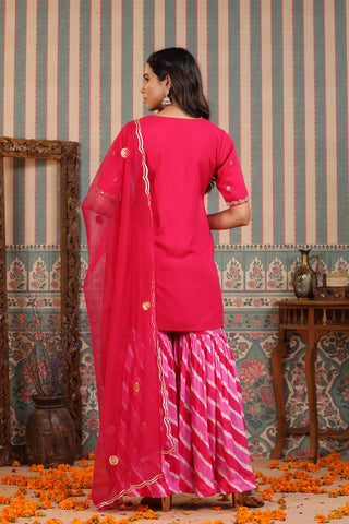 Pink Leheriya Handwork Sharara Set