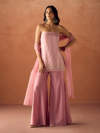 Pink Organza Hand Work Suit Set with Dupatta