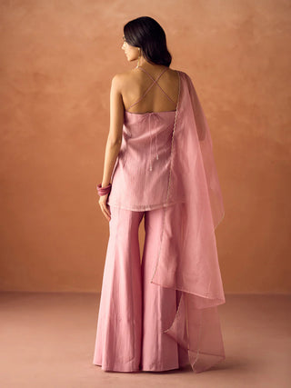 Pink Organza Hand Work Suit Set with Dupatta