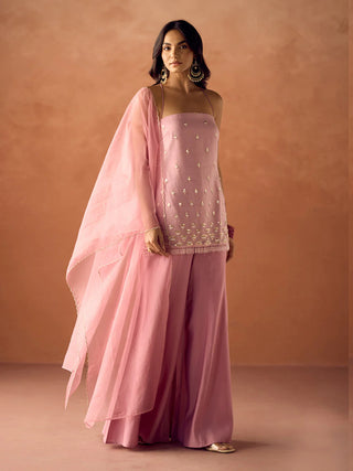 Pink Organza Hand Work Suit Set with Dupatta