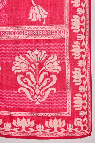 Pink Poly Silk Floral Print Suit Set with Dupatta