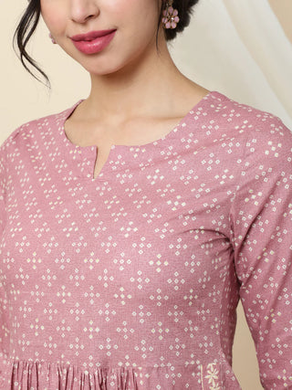 Pink Viscose Rayon Printed Kurta Bottom Set