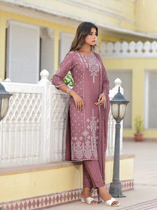 Pink Viscose Ethnic Motif Printed Suit Set with Dupatta