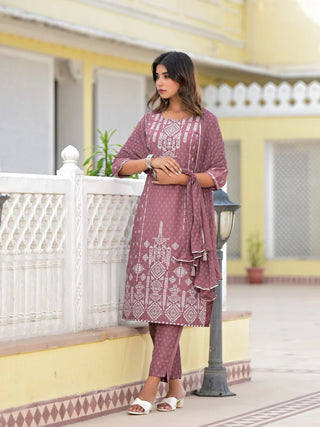 Pink Viscose Ethnic Motif Printed Suit Set with Dupatta