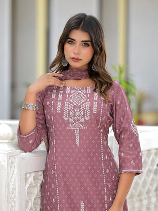 Pink Viscose Ethnic Motif Printed Suit Set with Dupatta