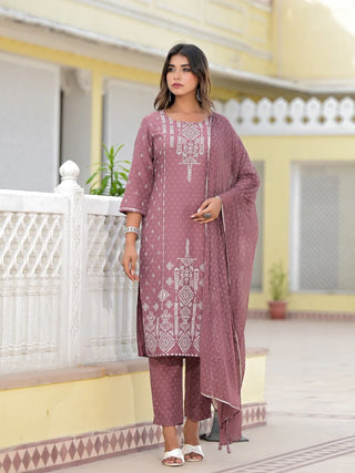 Pink Viscose Ethnic Motif Printed Suit Set with Dupatta