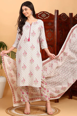 Pink Rayon Blend Printed Straight Shape Suit Set with Dupatta