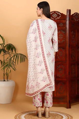 Pink Rayon Blend Printed Straight Shape Suit Set with Dupatta