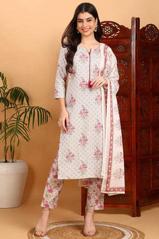 Pink Rayon Blend Printed Straight Shape Suit Set with Dupatta