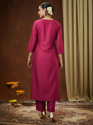 Pink Silk Blend Floral Embroidered Kurta Bottom Set