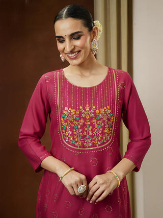 Pink Silk Blend Floral Embroidered Kurta Bottom Set
