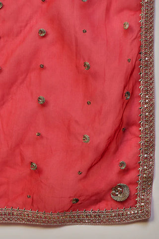 Pink Silk Blend Embroidered Straight Shape Suit Set with Dupatta