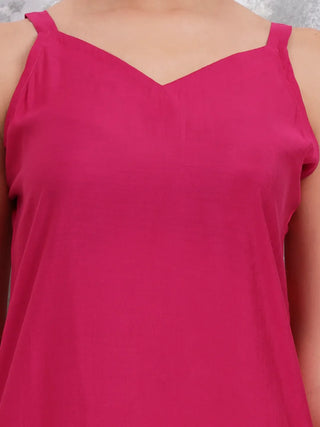 Solid Pink Silk Blend Straight Shape Suit Set with Printed Dupatta