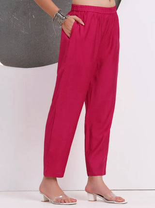 Solid Pink Silk Blend Straight Shape Suit Set with Printed Dupatta