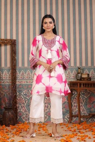 Pink Tie And Dye Suit Set With Handwork