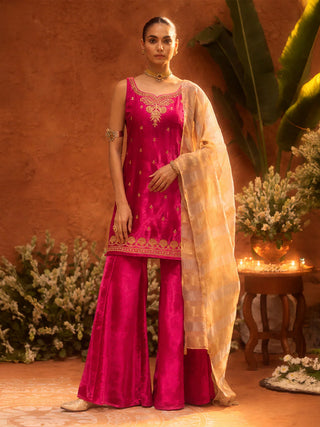 Pink Velvet Embroidered Suit Set with Dupatta