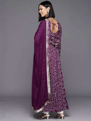 Violet Cotton Bandhani Print Anarkali Kurta with Dupatta