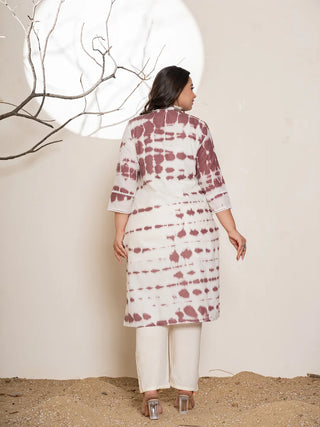 Purple & White Cotton Abstract Print & Embroidered Kurta with Viscose Rayon Solid Bottom and a Voile Dupatta