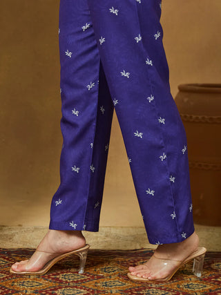 Purple Cotton Blend Floral Print Anarkali Shape Suit Set with Chanderi Blend Dupatta