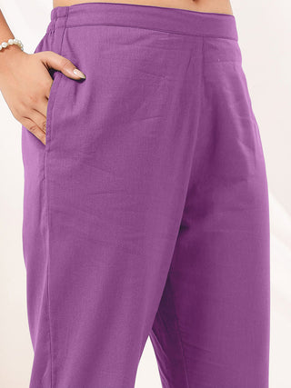 Purple Pure Cotton Solid Kurta Bottom Set