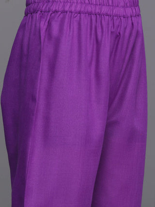 Purple Cotton Blend Embroidered Kurta Trouser Set