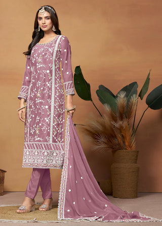 Purple Organza Embroidered Suit Set with Dupatta