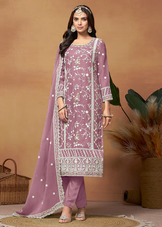 Purple Organza Embroidered Suit Set with Dupatta