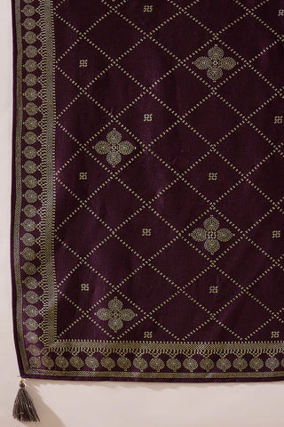 Purple Silk Blend Foil Print & Embroidered Straight Shape Suit Set with Dupatta