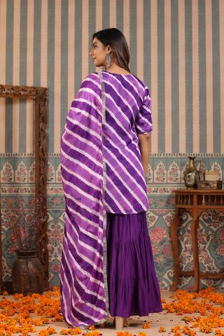 Purple Muslin Sharara Set With Silk Dupatta