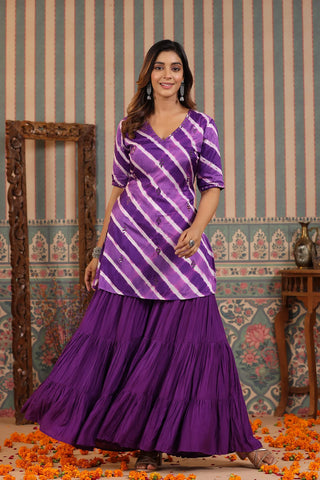 Purple Muslin Sharara Set With Silk Dupatta