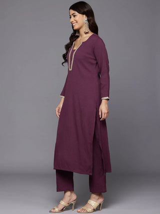 Purple Liva Solid A Line Suit Set with Heavy Dupatta