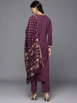 Purple Liva Solid A Line Suit Set with Heavy Dupatta