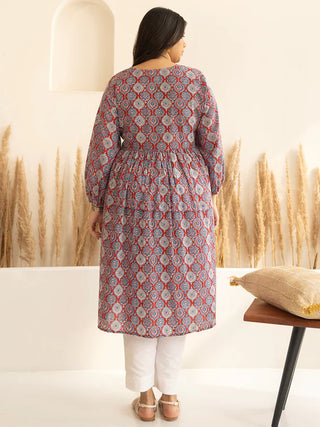 Red Cotton Ethnic Motif Print A Line Kurta