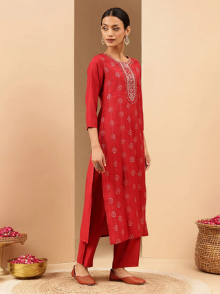 Red Chanderi Embellished Kurta Bottom Set
