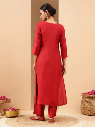 Red Chanderi Embellished Kurta Bottom Set