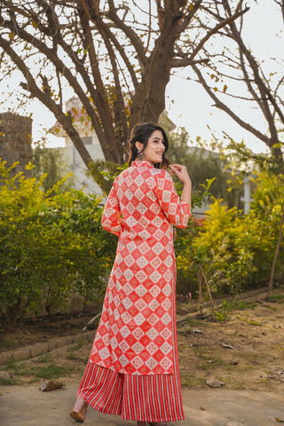 Red Rayon Digital Print Kurta Palazzo Set