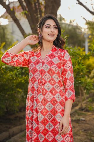 Red Rayon Digital Print Kurta Palazzo Set