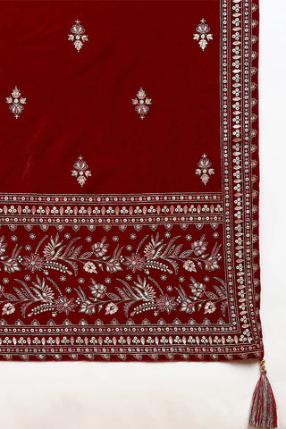 Red Velvet Ethnic Motif Printed Straight Shape Suit Set with Dupatta