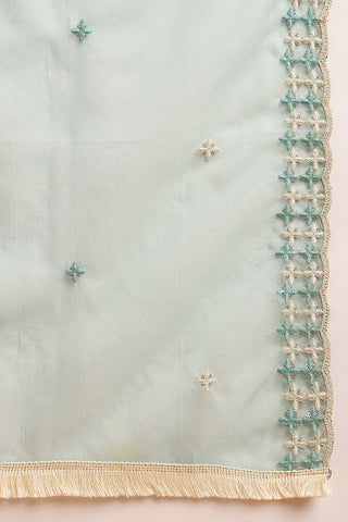 Sea Green Silk Blend Embroidered Flared Suit Set with Dupatta