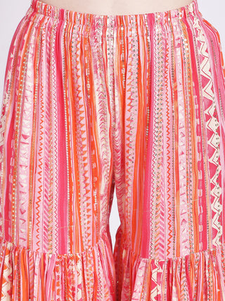 Pink And Orange Sharara Set With Net Dupatta