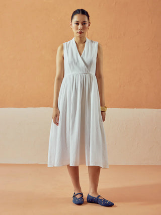 Solid White Lenin Midi Dress