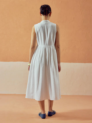 Solid White Lenin Midi Dress