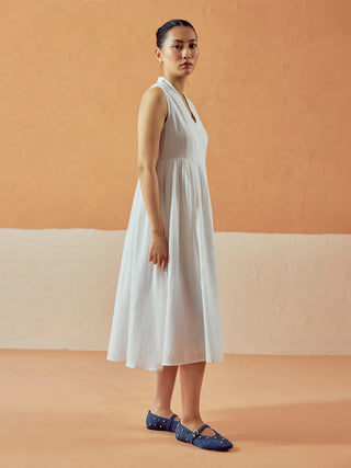 Solid White Lenin Midi Dress