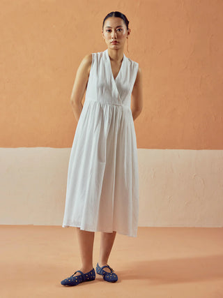 Solid White Lenin Midi Dress