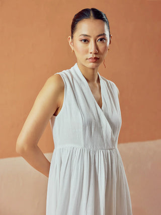 Solid White Lenin Midi Dress