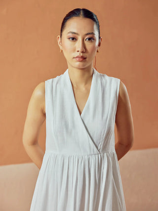 Solid White Lenin Midi Dress