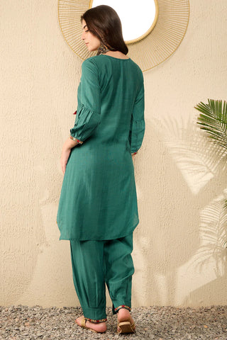 Teal Blue Viscose Rayon Thread Embroidered Straight Shape Kurta Trouser CO-Ord Set