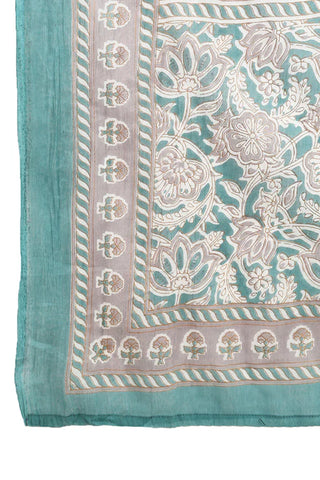 Teal Blue Cotton Floral Print Straight Shape Suit Set with Dupatta